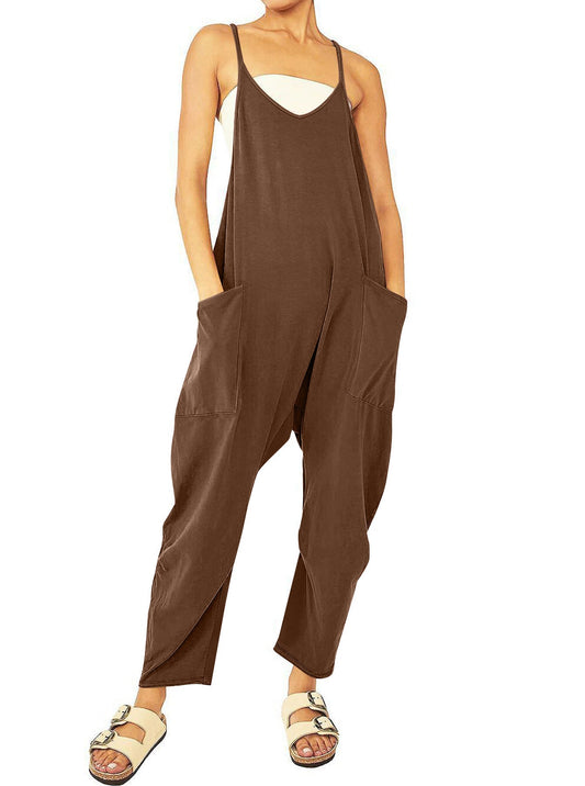 Women's Pocket Spaghetti Straps Knitted One - piece Trousers - StoreTokTikWomen's Pocket Spaghetti Straps Knitted One - piece Trousers