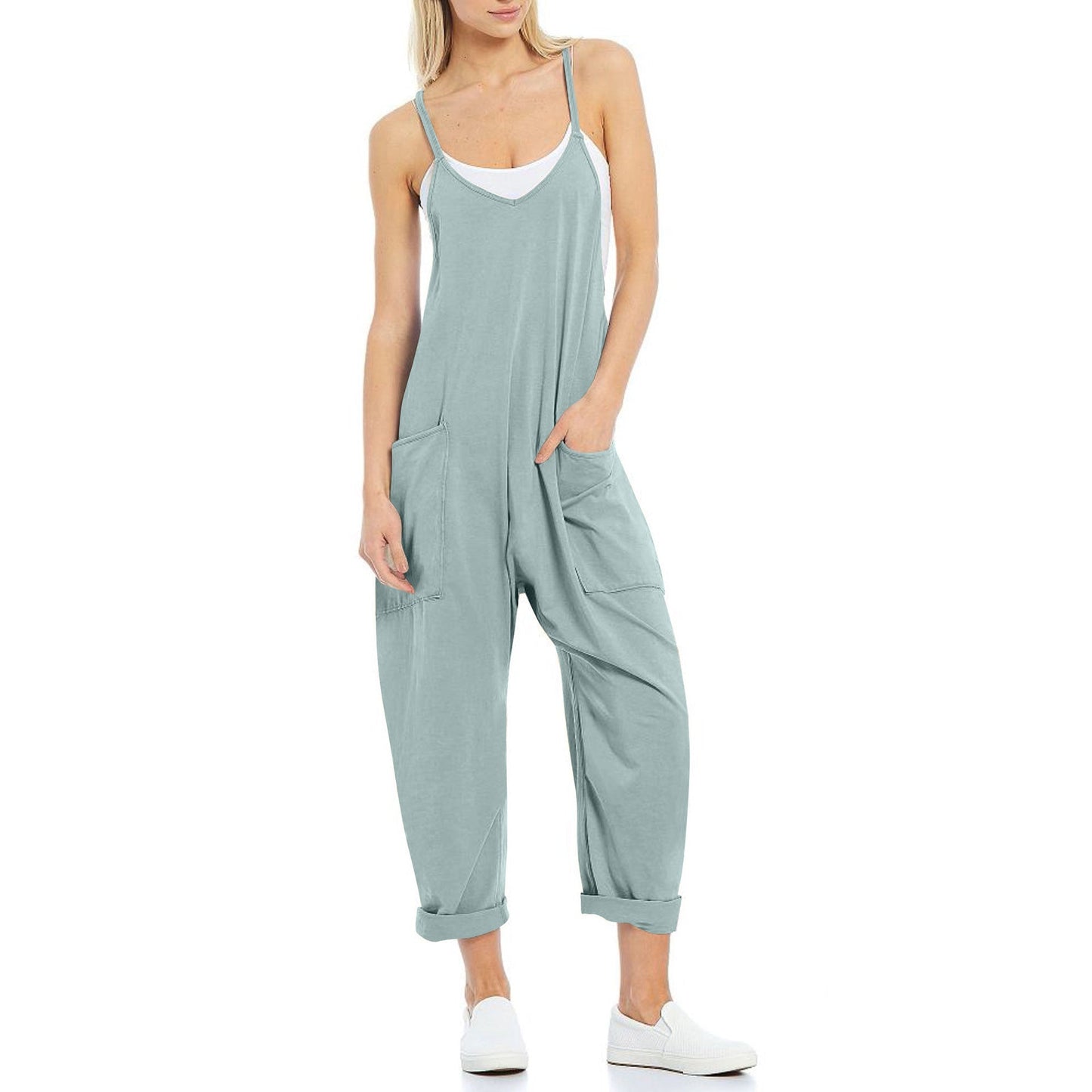Women's Pocket Spaghetti Straps Knitted One - piece Trousers - StoreTokTikWomen's Pocket Spaghetti Straps Knitted One - piece Trousers