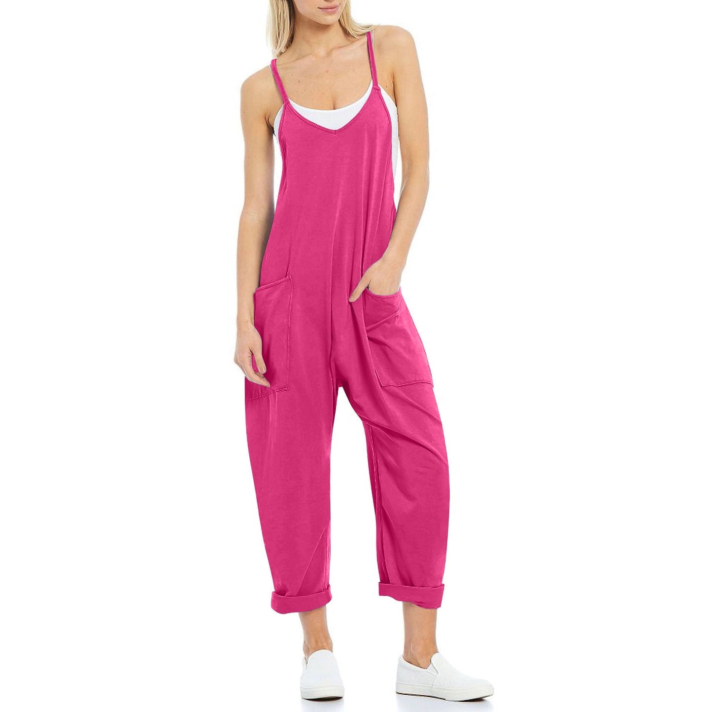 Women's Pocket Spaghetti Straps Knitted One - piece Trousers - StoreTokTikWomen's Pocket Spaghetti Straps Knitted One - piece Trousers