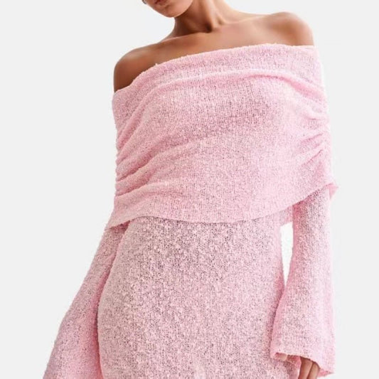 Women's Spring Summer Knitted Dress Elegant Party Boat Neck Dress Infant Off Shoulder Bodycon Long Sleeve Fuzzy Short Club Chic Mini Dress - StoreTokTikWomen's Spring Summer Knitted Dress Elegant Party Boat Neck Dress Infant Off Shoulder Bodycon Long Sleeve Fuzzy Short Club Chic Mini Dress